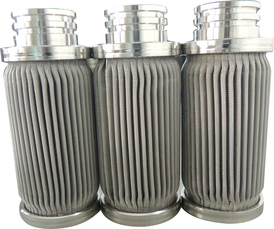 pleated wire mesh filter cartridge detail on welding seam and adapter